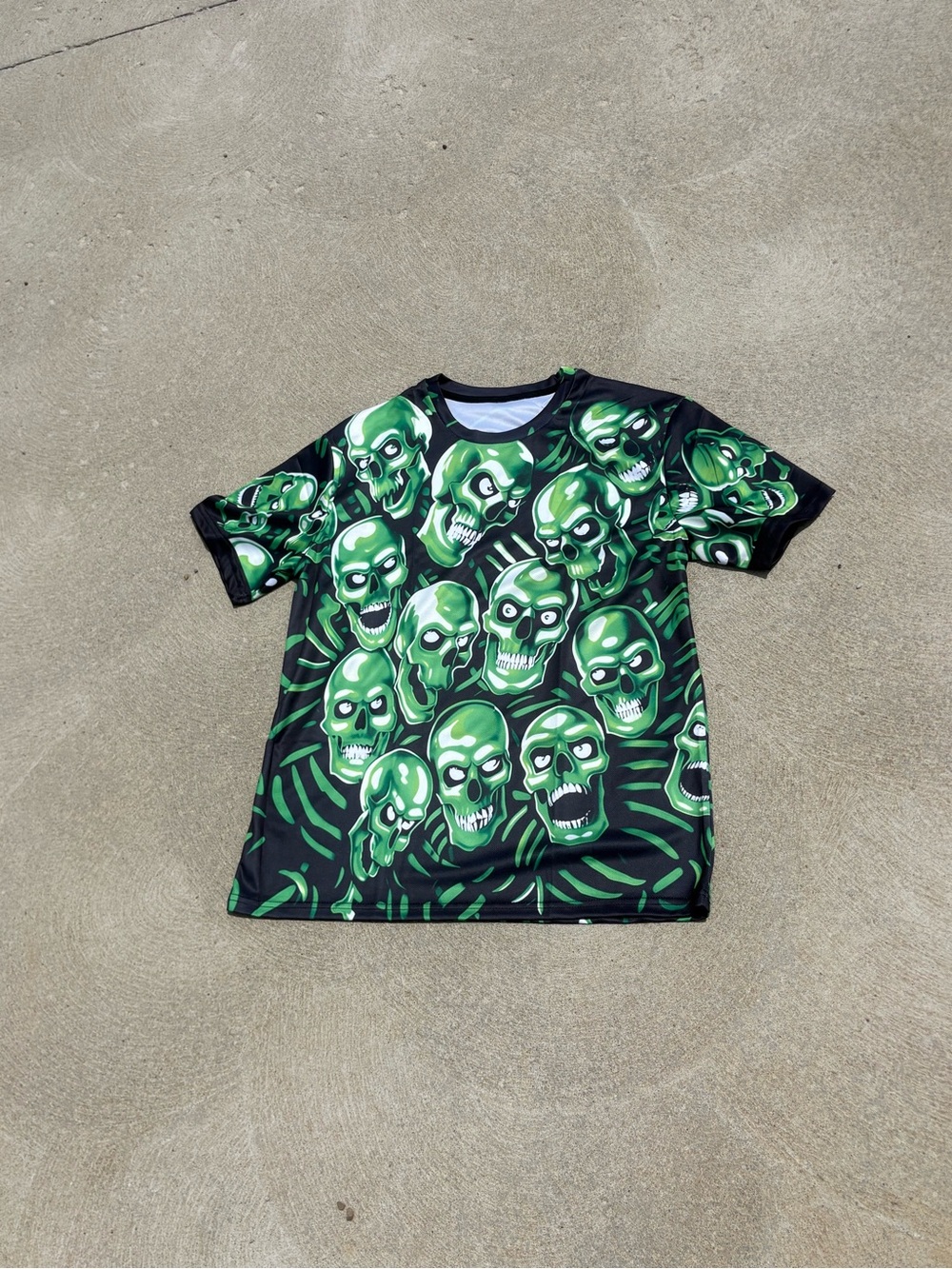 Liquid Blue Green Skull All Over Print Graphic Tee Shirt Size Large Punk Y2K